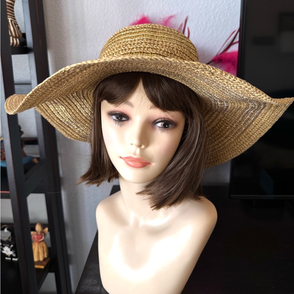 August Hat Co Gold Striped Wide-Brimmed Sun Hat View 3